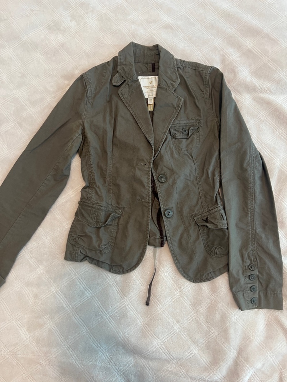 American Eagle Outfitters Olive Green Casual Cotton Blazer